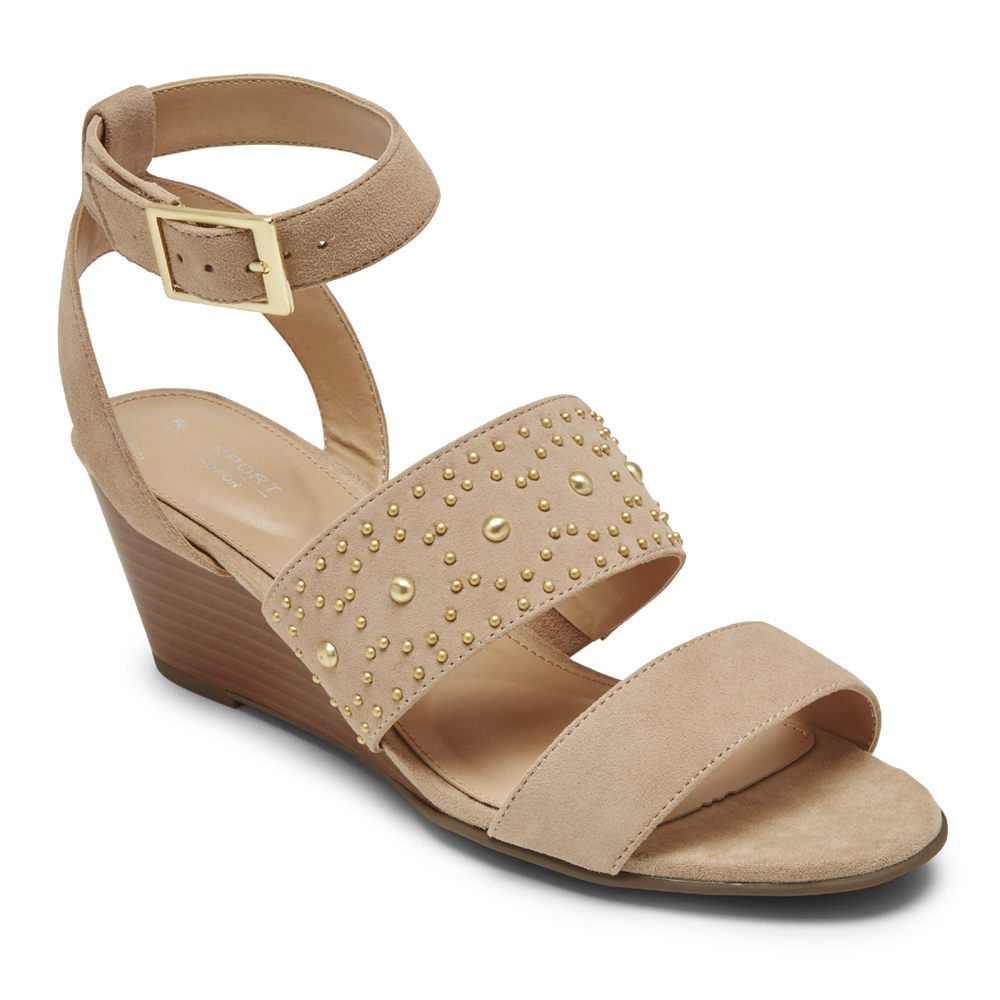 Rockport Singapore Womens Sandals - Total Motion Taylor Studded Beige - CH1476089